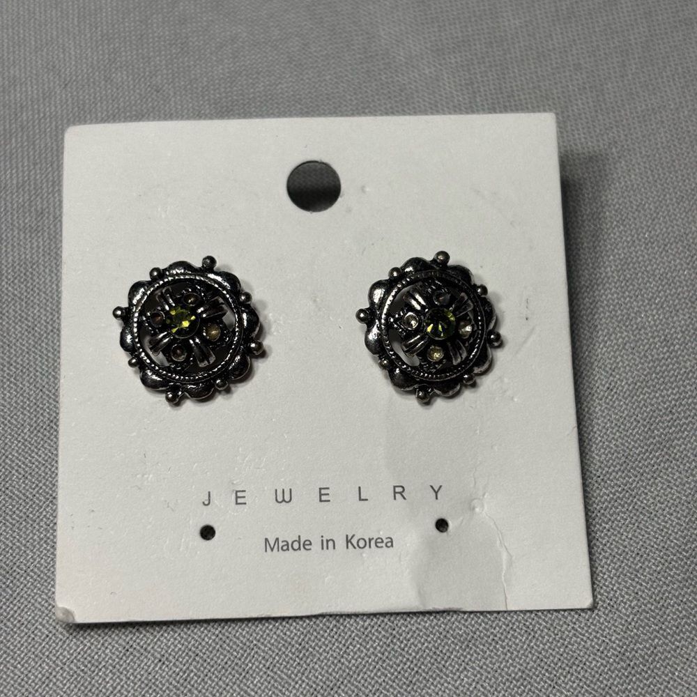New! Hint of Green Button Gemstone Stud Earrings